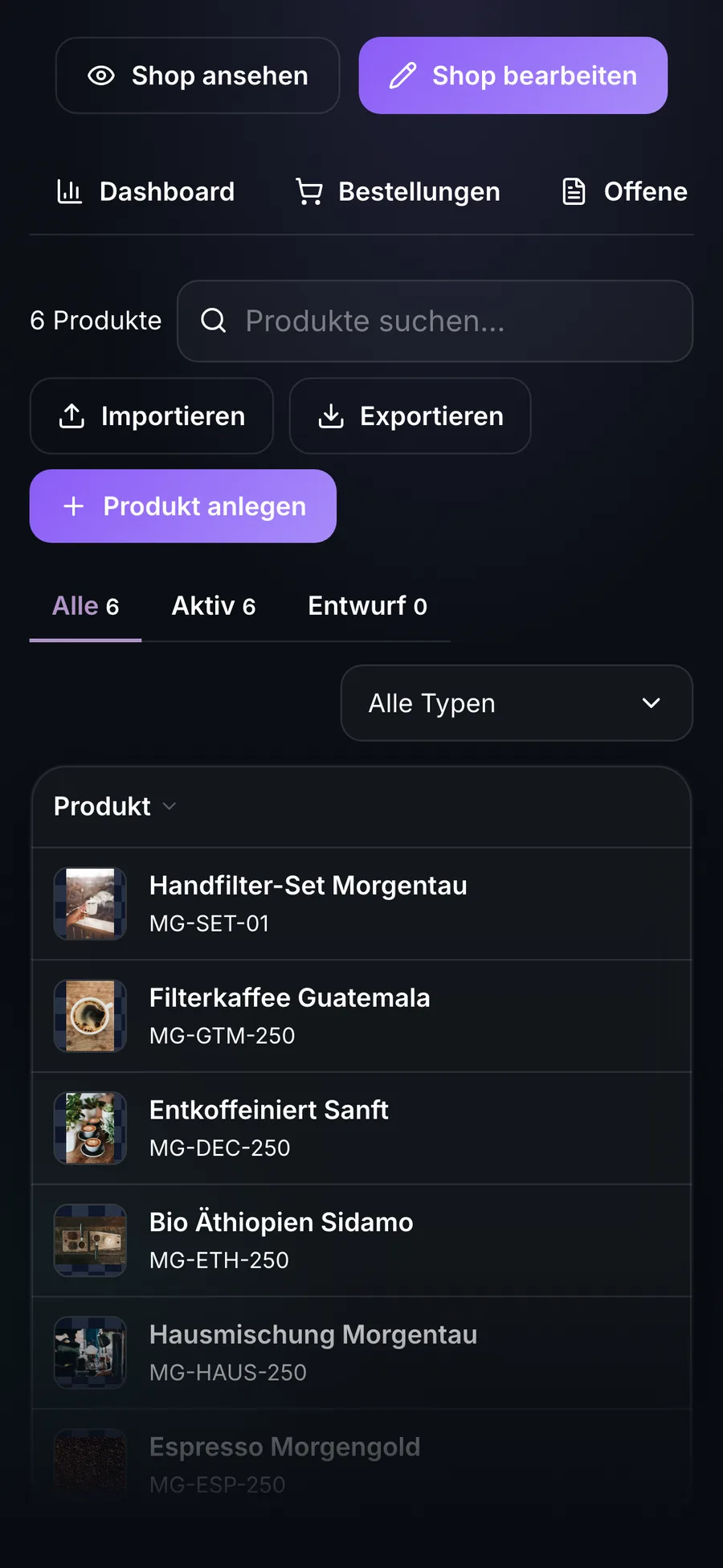 BirdBuild Shop – Bestellungen mit Zahl- und Versandstatus