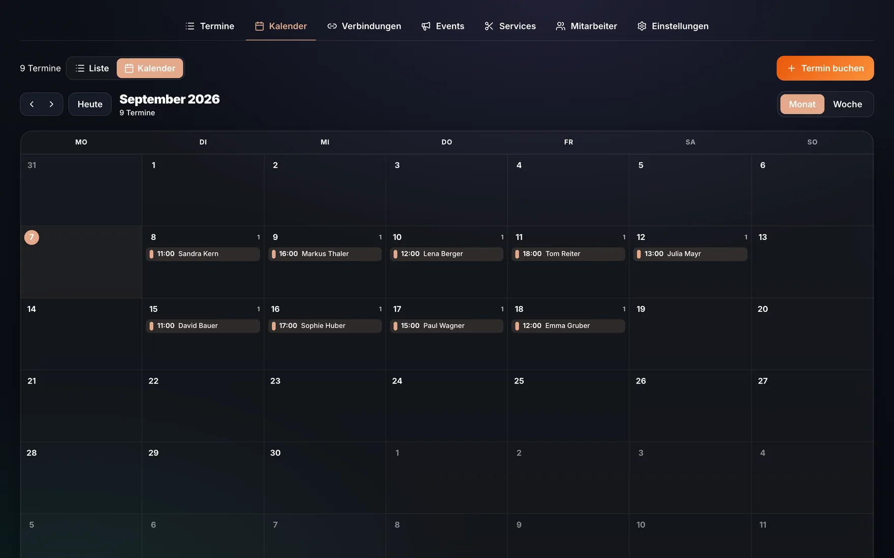 BirdBuild Termine – Kalender mit Buchungen